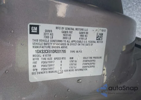 2013 GMC Yukon Slt из США, поврежденный, VIN 1GKS2CE01DR201795